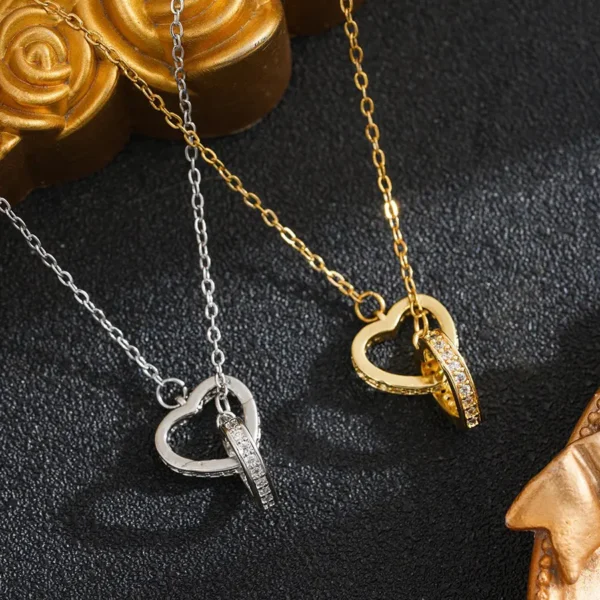 Heart Ring Necklace, Dainty Crystal Pendant Jewelry Gift