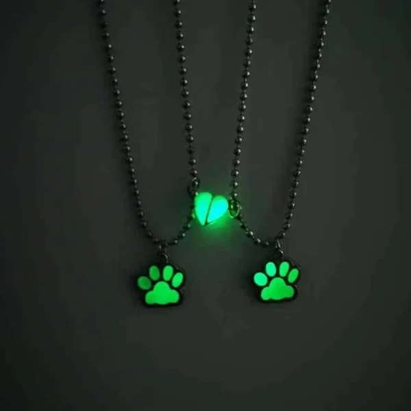 Glow-in-the-Dark Paw & Heart BFF Necklaces for 2 Friendship