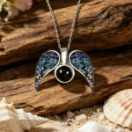 Custom Photo Projection Angel Wing Necklace (Blue)
