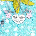 Mom Daughter Matching Necklaces with Flower & Crystal Charms