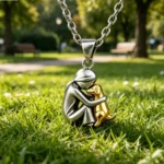 Girl Hugging Dog Necklace