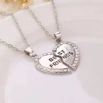Best Friend Necklace Set - Rhinestone Split Heart BFF Jewelry
