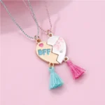 BFF Broken Heart Necklace,Tassel Pendant,Friendship Jewelry
