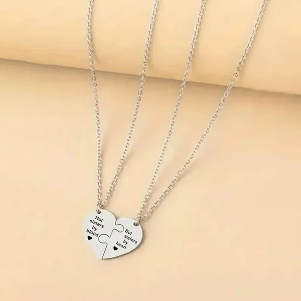 Sisters By Heart Necklace,BFF Puzzle Heart Pendant 2Pcs