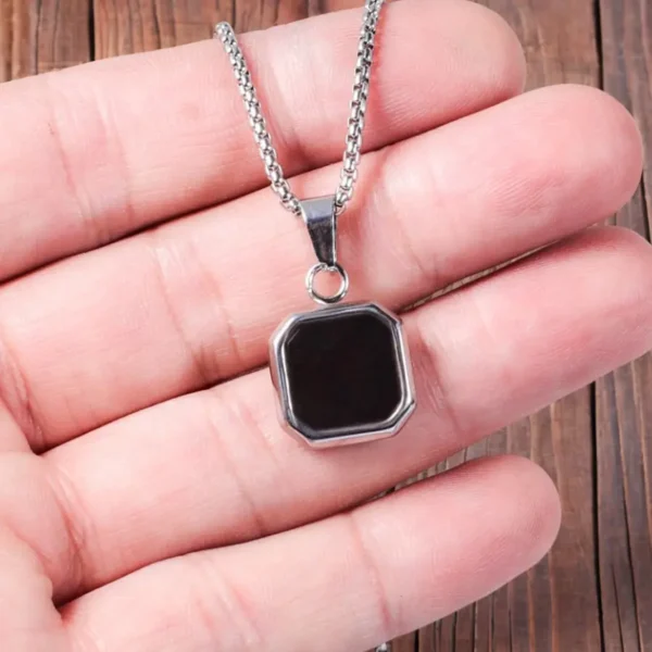Custom Photo Heat Sensitive Necklace, Square Engraved Pendant