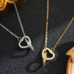 Heart Ring Necklace, Dainty Crystal Pendant Jewelry Gift