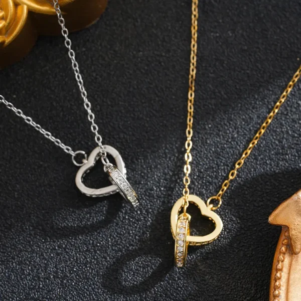 Heart Ring Necklace, Dainty Crystal Pendant Jewelry Gift
