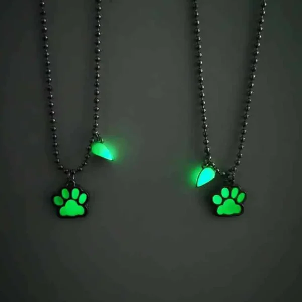 Glow-in-the-Dark Paw & Heart BFF Necklaces for 2 Friendship