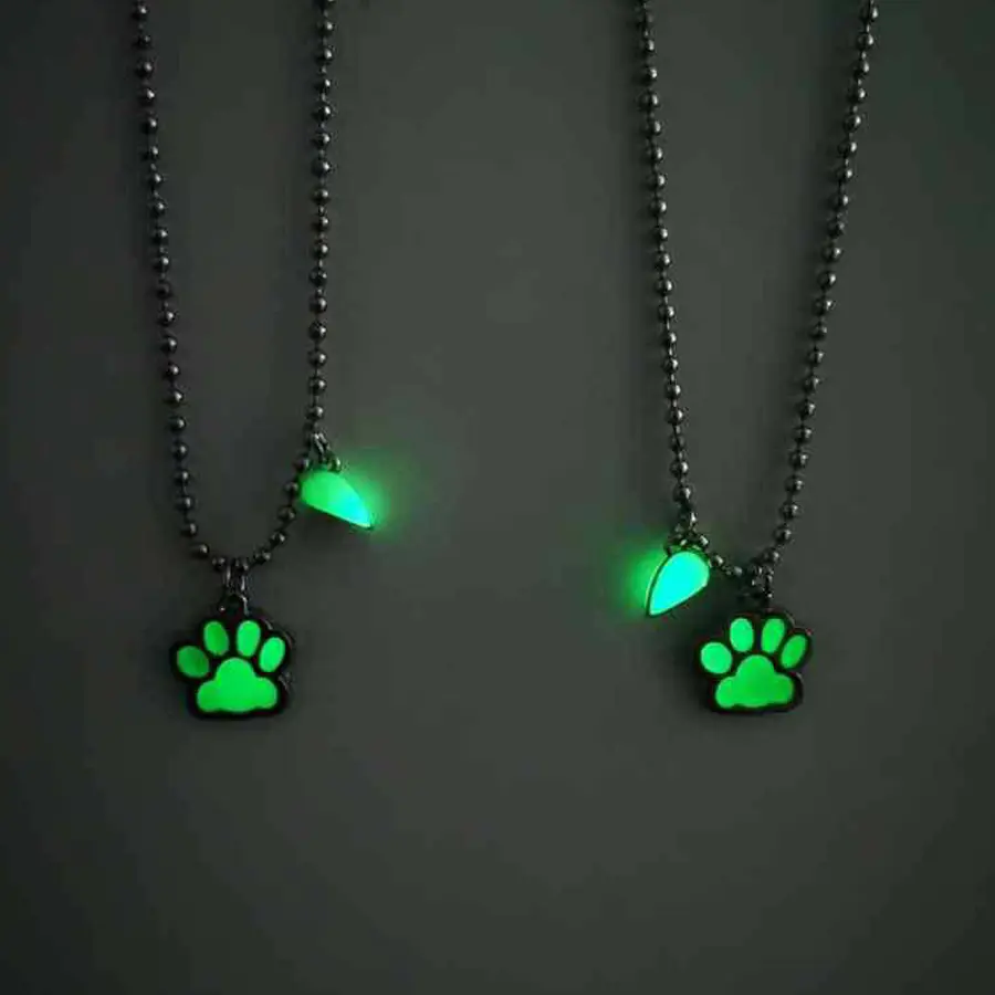 Glow-in-the-Dark Paw & Heart BFF Necklaces