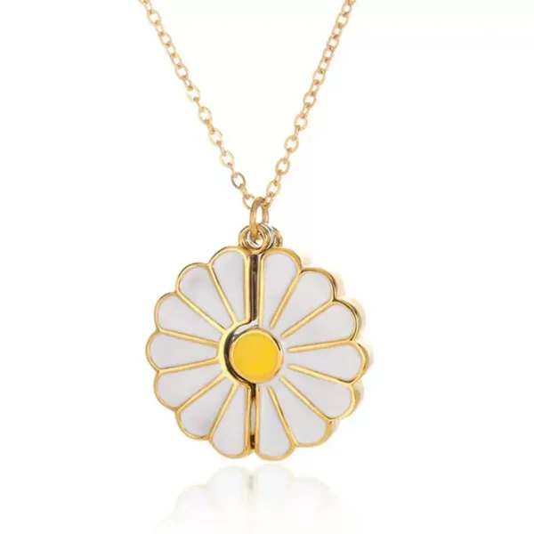 Custom Daisy Locket Necklace, Personalized Photo Engraved Name Pendant