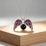 Custom Photo Projection Angel Wing Necklace (Purple)
