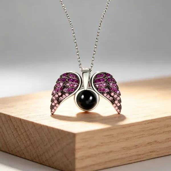 Custom Photo Projection Angel Wing Necklace (Purple)