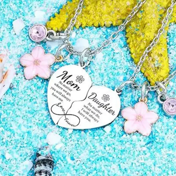 Mom Daughter Matching Necklaces with Flower & Crystal Charms