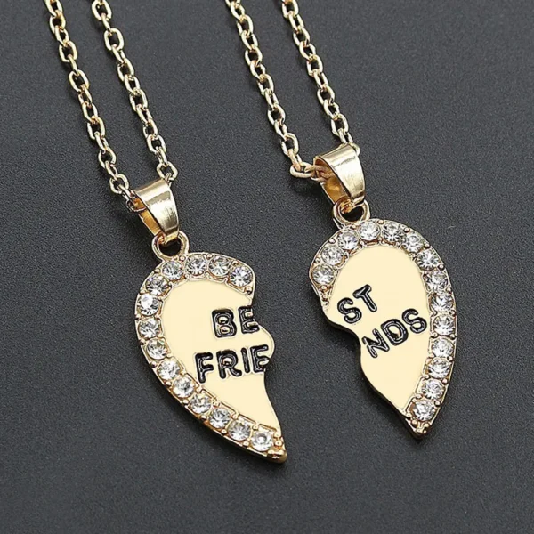 Best Friend Necklace Set - Rhinestone Split Heart BFF Jewelry