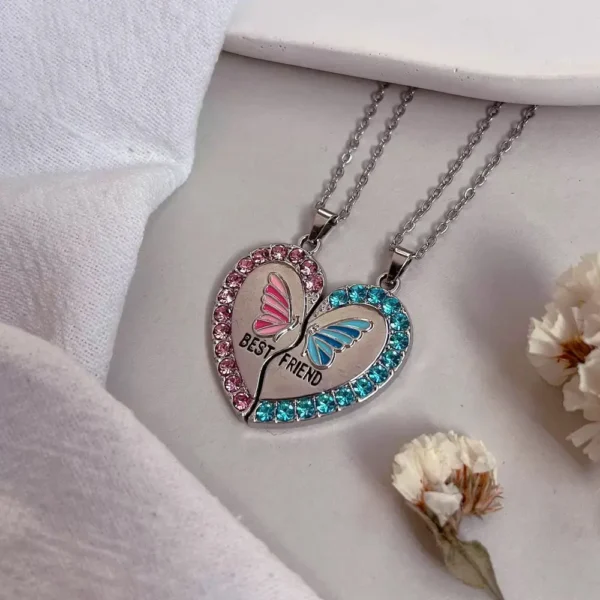 Butterfly Split Heart BFF Necklace for 2 Best Friend