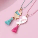 BFF Broken Heart Necklace,Tassel Pendant,Friendship Jewelry