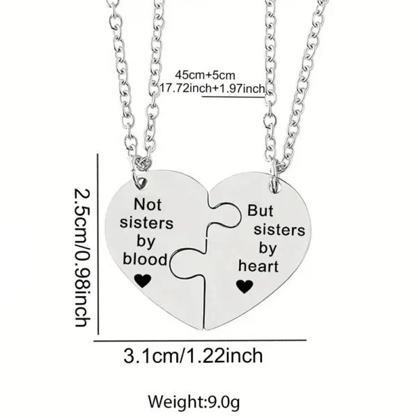Sisters By Heart Necklace,BFF Puzzle Heart Pendant 2Pcs