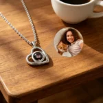 Custom Photo Projection Necklace - Personalized heart pendant (Silver)