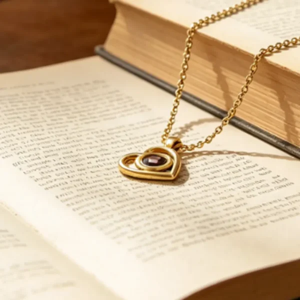 Custom Photo Projection Necklace - Personalized heart pendant (Gold)