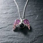 Custom Photo Projection Angel Wing Necklace (Purple)