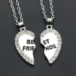 Best Friend Necklace Set - Rhinestone Split Heart BFF Jewelry