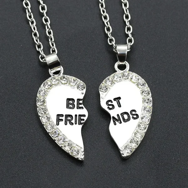 Best Friend Necklace Set - Rhinestone Split Heart BFF Jewelry