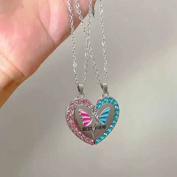 Butterfly Split Heart BFF Necklace for 2 Best Friend