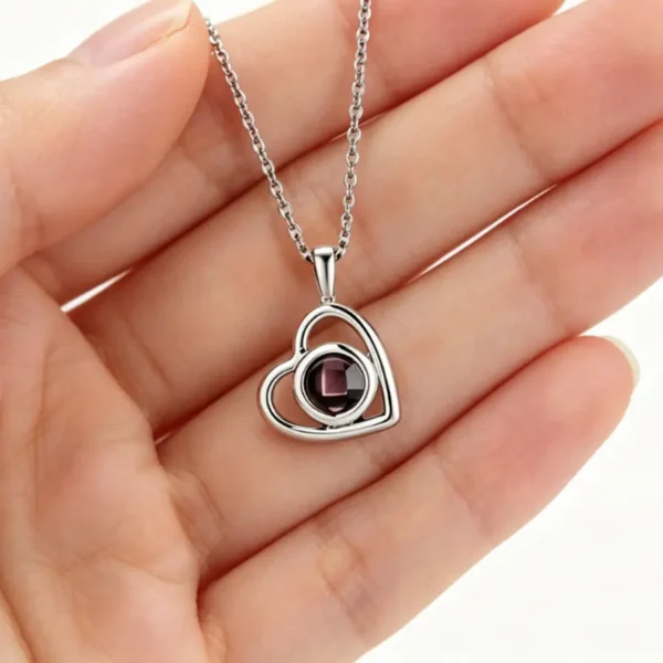 Custom Photo Projection Necklace - Personalized heart pendant (Silver)