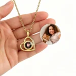 Custom Photo Projection Necklace - Personalized heart pendant (Gold)