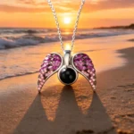 Custom Photo Projection Angel Wing Necklace (Purple)