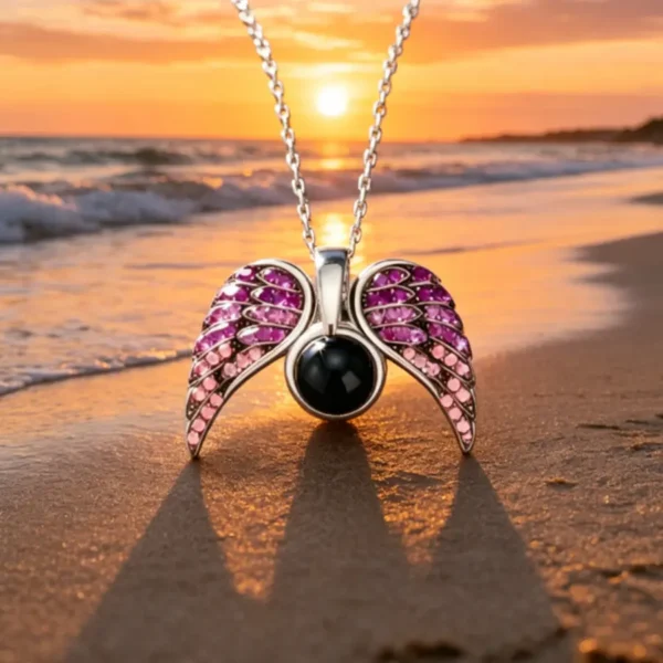 Custom Photo Projection Angel Wing Necklace (Purple)