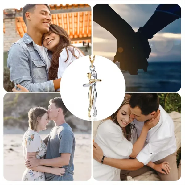 Hugging Couple Pendant Necklace, Lovers Embrace Jewelry