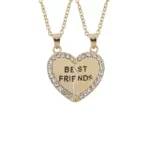 Best Friend Necklace Set - Rhinestone Split Heart BFF Jewelry