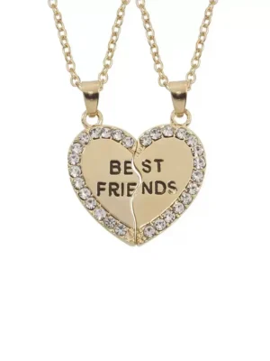 Best Friend Necklace Set - Rhinestone Split Heart BFF Jewelry