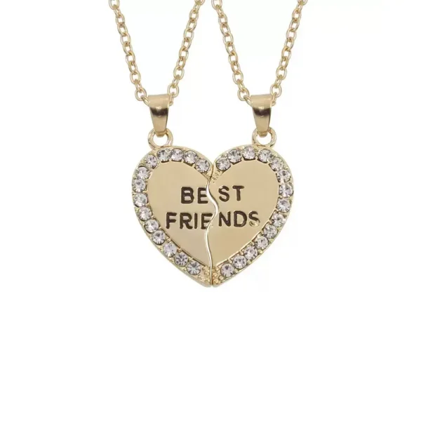 Best Friend Necklace Set - Rhinestone Split Heart BFF Jewelry