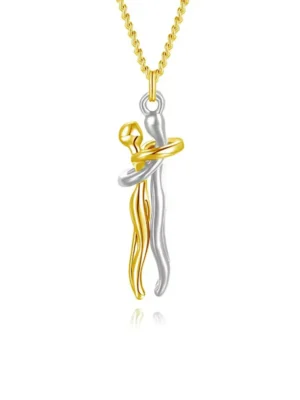 Hugging Couple Pendant Necklace, Lovers Embrace Jewelry
