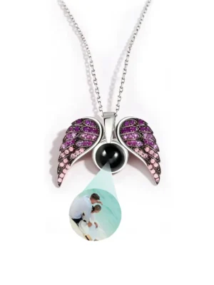Custom Photo Projection Angel Wing Necklace (Purple)