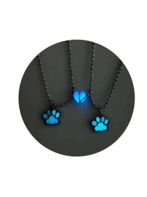 Glow-in-the-Dark Paw & Heart BFF Necklaces for 2 Friendship