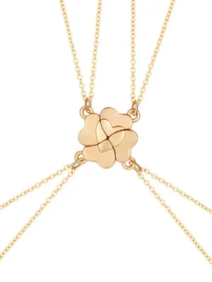 Heart Clover BFF Necklace ,Friendship Jewelry for 4 Best Friend