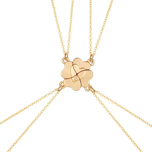 Heart Clover BFF Necklace ,Friendship Jewelry for 4 Best Friend