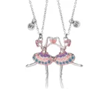 Ballerina BFF Necklace,Ballet Dancer Pendant for 2 Best Friend