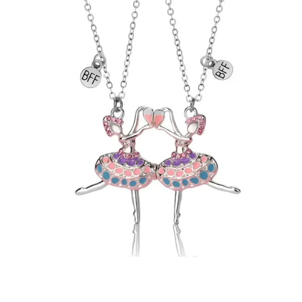 Ballerina BFF Necklace,Ballet Dancer Pendant for 2 Best Friend