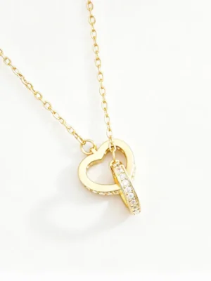 Heart Ring Necklace, Dainty Crystal Pendant Jewelry Gift