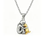 Girl Hugging Dog Necklace