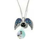Custom Photo Projection Angel Wing Necklace (Blue)