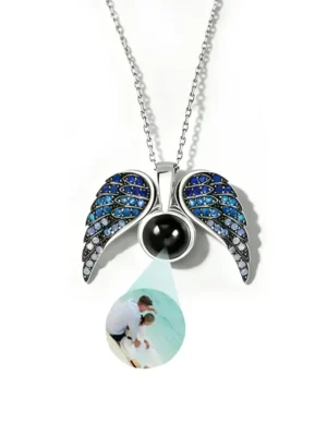 Custom Photo Projection Angel Wing Necklace (Blue)